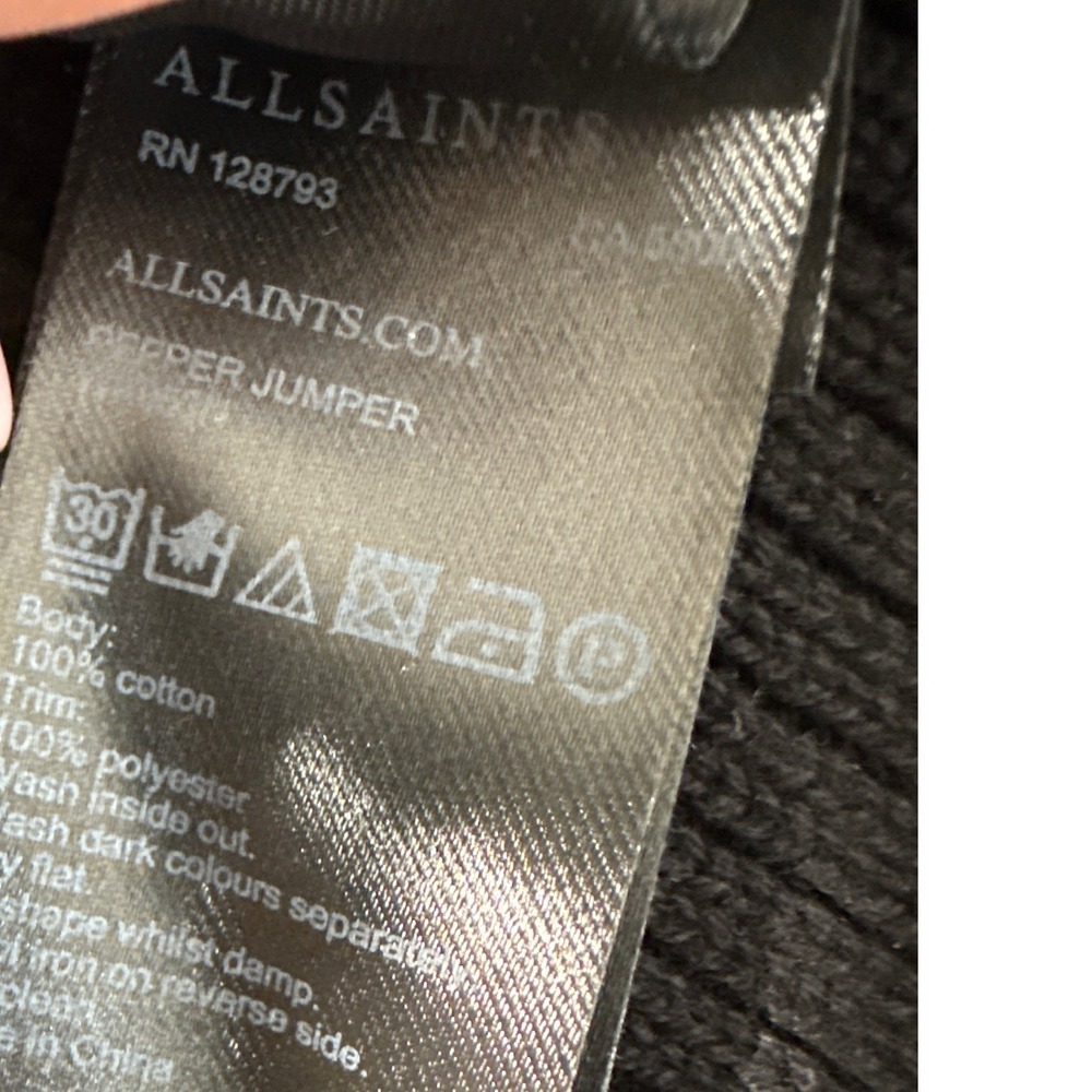 AllSaints Pepper Jumper Black Cold Shoulder Ribbed Knit Cotton Sweater XS - Picture 6 of 7